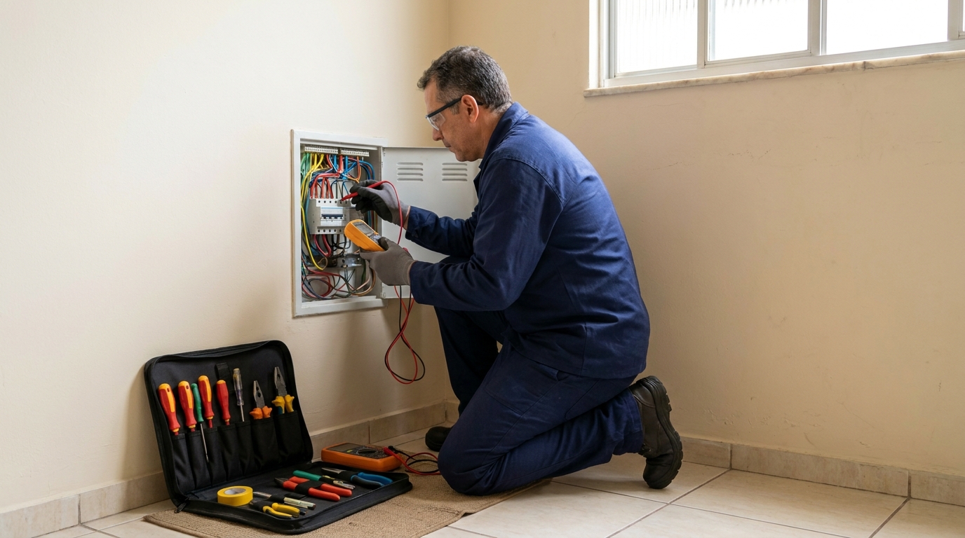 Eletricista atendendo em residência em Passo Fundo‑RS