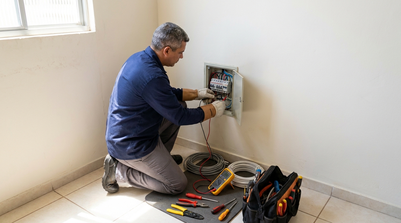 Eletricista realizando manutencao em Passo Fundo‑RS